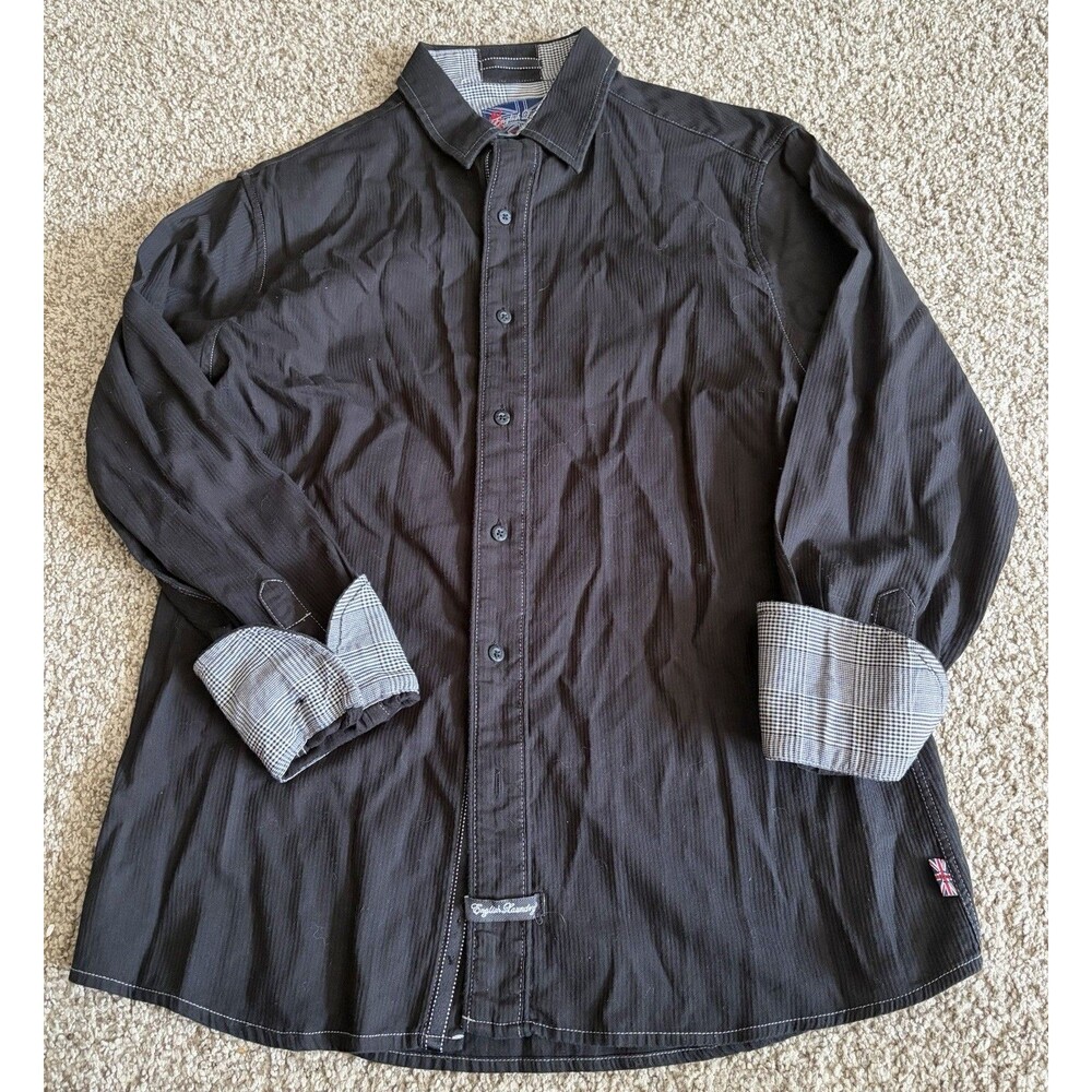 Men's English Laundry Black Long Sleeve Button Up, Large